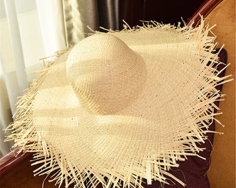 Women's Sun Hat Straw Hat With Raw Edge Sunblock Floppy Beach Sunhat Hat Summer