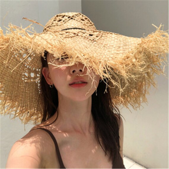 Women's Sun Hat Straw Hat With Raw Edge 