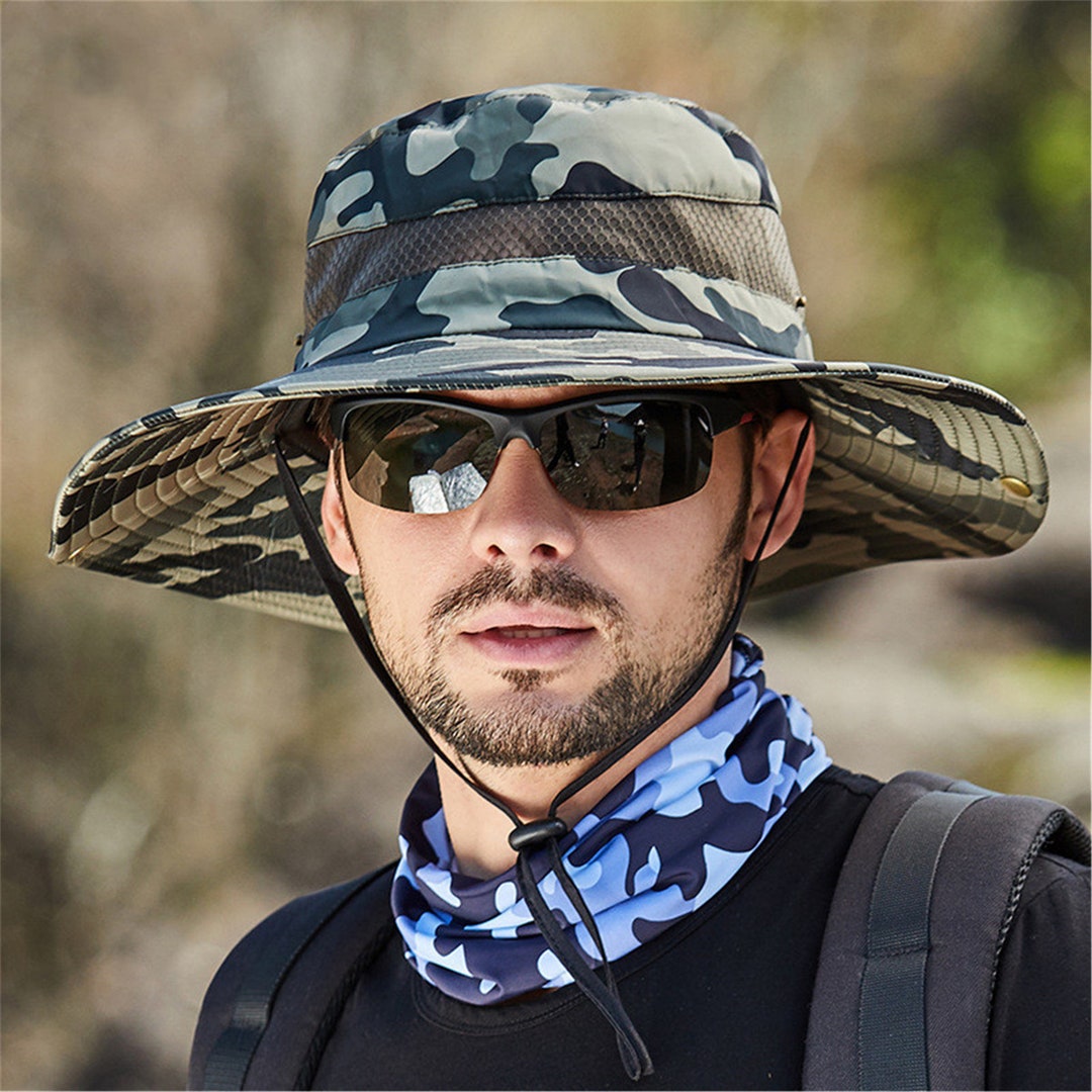 Camouflage Sun Hats for Men Outdoor Fishing Cap Wide Brim Antiuv Beach