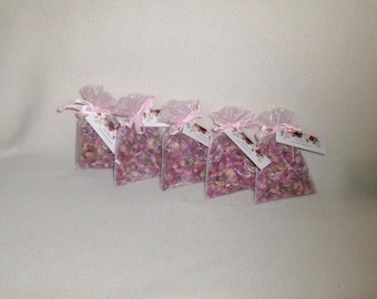 5pk Rose Buds and Petals Sachets: Dried Rose Scent for Linens, Drawers, Bridal Favors