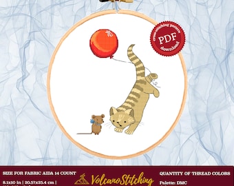 Cat cross stitch pattern, Animal embroidery hoop art, Modern counted cross stitch, PDF instant digital download