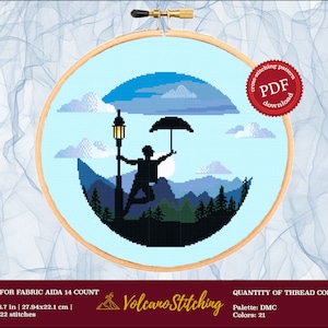 Modern cross stitch pattern PDF, Urban embroidery hoop art, Man with umbrella modern counted xstitch, Instant digital download