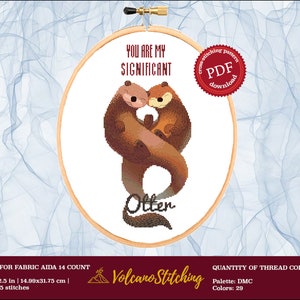 Funny otter cross stitch pattern, Modern embroidery hoop art, Instant digital download, You are my significant otter