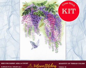 Kit de punto de cruz Wisteria de RIOLIS 1672, arte de aro de bordado de flores