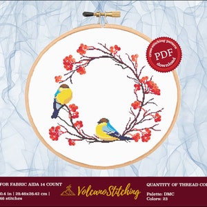 Spring Wreath Cross Stitch Pattern PDF, Embroidery hoop art, Instant digital download, Flower xstitch