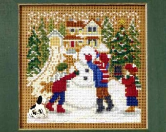 Kit de punto de cruz "Día de nieve" de Mill Hill, MH14-9302, Botones y cuentas, Serie invierno, Pueblo navideño