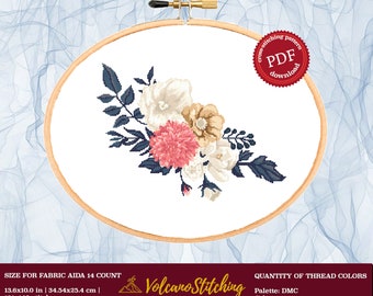 Flowers #82 Cross Stitch Embroidery PDF Pattern Download | Cross Stitch Patterns | Cross Stitch World | Stitch Patterns | Xstitch patterns