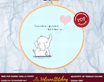 Patrón de punto de cruz de elefante, punto de cruz contado moderno, descarga digital instantánea en PDF, arte del aro de bordado