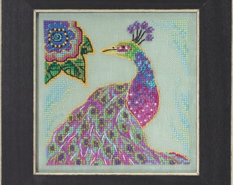 Peacock cross stitch kit, Laurel Burch by Mill Hill, LB30-2314, Modern embroidery hoop art
