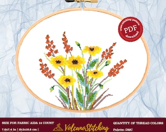 Yellow Flowers #77 Cross Stitch Embroidery PDF Pattern Download | Cross Stitch Patterns | Cross Stitch World | Stitch Patterns | Xstitch