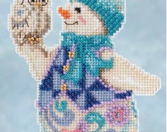 Snowy Owl Snowman cross stitch kit, Jim Shore by Mill Hill, JS20-5103, Modern embroidery hoop art