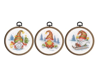 Miniature kit Gnomes set of 3 Cross Stitch Kit by Vervaco