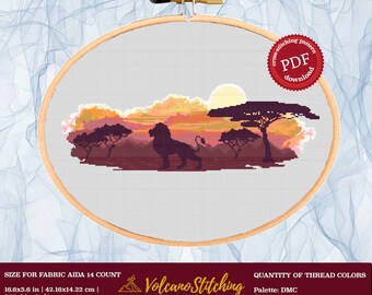 Africa.Lion #63 Cross Stitch Embroidery PDF Pattern Download | Cross Stitch Patterns | Cross Stitch World | Stitch Patterns | Xstitch