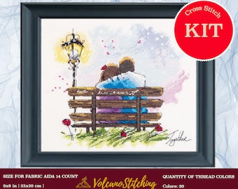 On a date cross stitch kit by Panna L-1998, Modern embroidery hoop art