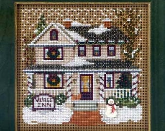 Village Inn cross stitch kit by Mill Hill, MH14-3302, Buttons and Beads, Winter series, Christmas village, Modern embroidery hoop art