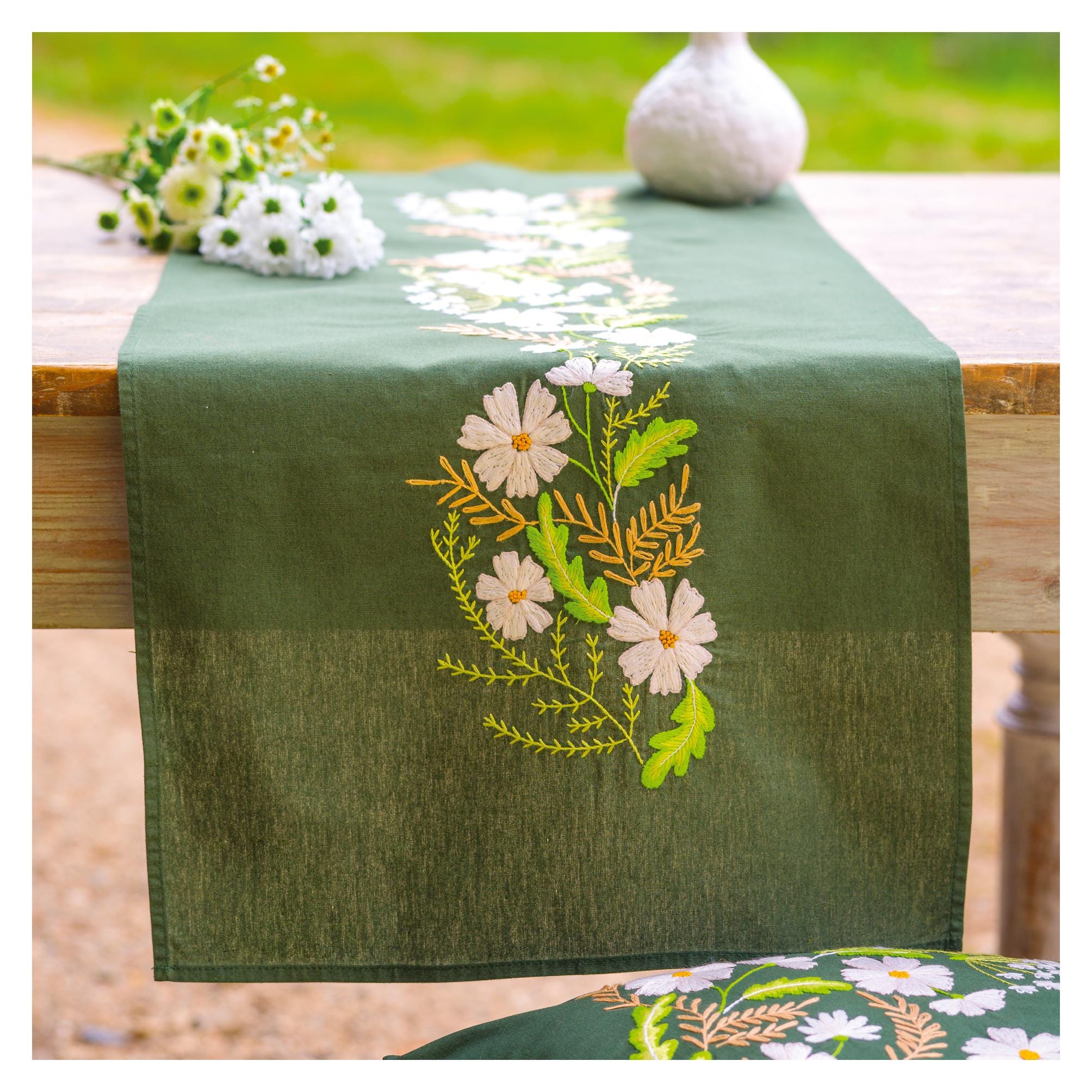 White Floral Cross Stitch Table Runner Kit by Vervaco - Etsy