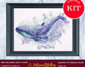 The whale constellation cross stitch kit by Panna MT-1961, Modern embroidery hoop art