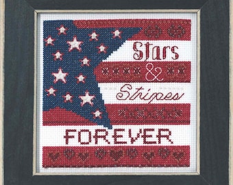 Stars and Stripes cross stitch kit, Buttons and Beads by Mill Hill, MH17-1911, Patriotic Quartet, Modern embroidery hoop art
