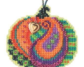 Persian Pumpkin cross stitch kit by Mill Hill, MH16-2026, Modern embroidery hoop art