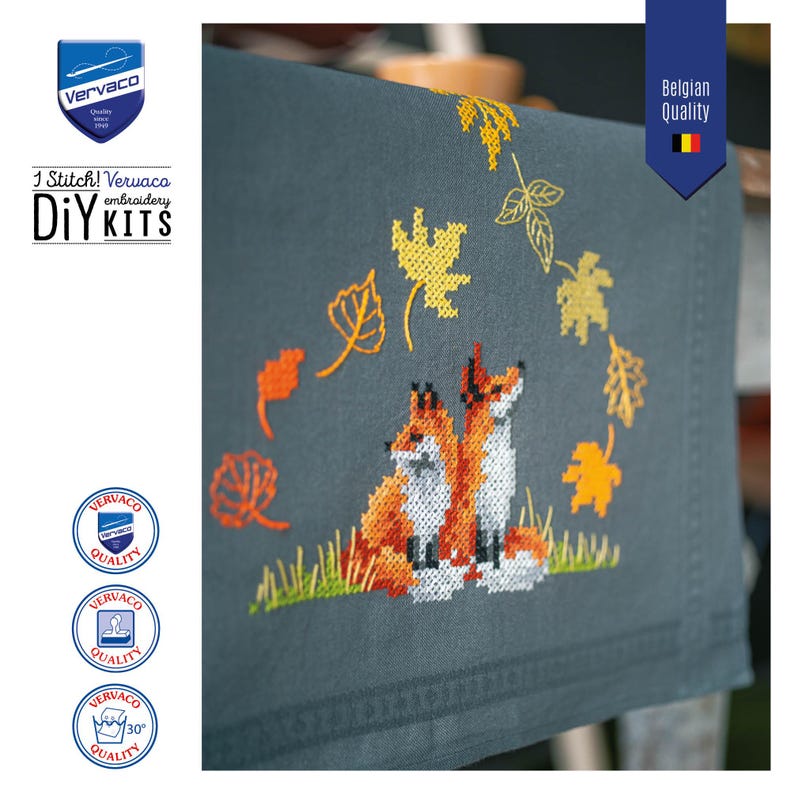Foxes in Autumn Cross Stitch Table Runner Kit by Vervaco - Etsy