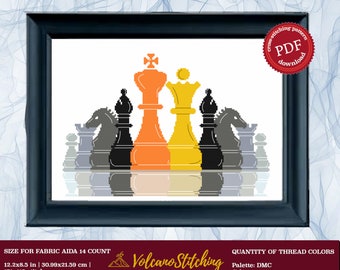 Magic chess cross stitch pattern, Smart embroidery hoop art, Nerdy colorful needlepoint, PDF instant digital download