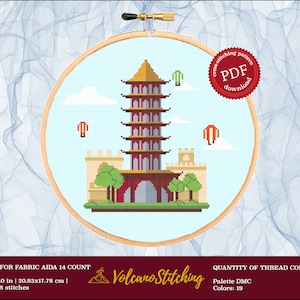 Padrão de ponto cruz em PDF da China, arte em bastidor de bordado chinês, download digital instantâneo, xstitch contado moderno