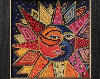 Sun and Moon Dance cross stitch kit Laurel Burch by Mill Hill, LB14-1814, Modern embroidery hoop art