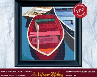 Red Boat #61 Cross Stitch Embroidery PDF Pattern Download | Cross Stitch Patterns | Cross Stitch World | Stitch Patterns| xstitch pattern