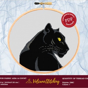 Black panther cross stitch PDF pattern, Instant digital download, Animal embroidery hoop art, Modern counted xstitch