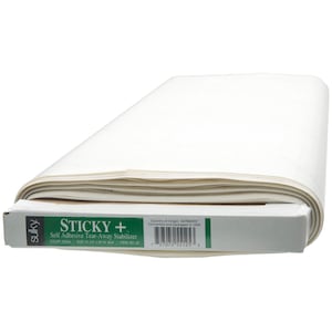 May include: White roll of Sulky STICKY+ Self Adhesive Tear-Away Stabilizer. Country of Origin: GERMANY. Converted and packaged in USA. Item 561-25.