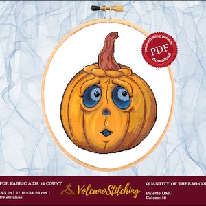 Pumpkin cross stitch PDF pattern, Halloween embroidery hoop art, Spooky modern counted needlepoint, Instant digital download