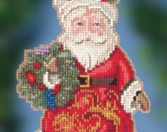 Winter Wishes Santa cross stitch kit, Jim Shore by Mill Hill, JS20-2014, Modern embroidery hoop art