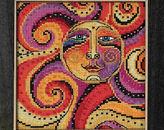 Celestial Sun cross stitch kit Laurel Burch by Mill Hill, LB14-1812, Modern embroidery hoop art