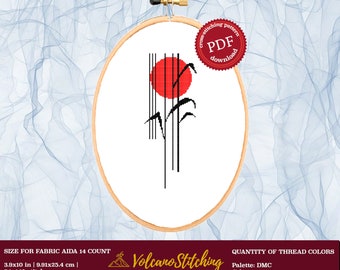 Patrón PDF de punto de cruz de Japón, arte del aro de bordado Nippon, descarga digital instantánea, xstitch contado moderno japonés