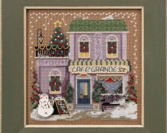 Kit de punto de cruz Cafe Grande de Mill Hill, MH14-2136, serie de invierno Buttons and Beads, Arte moderno del aro de bordado