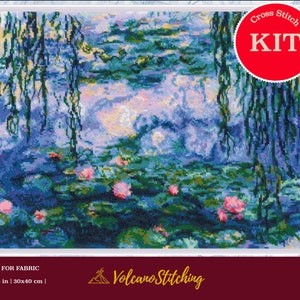 Water Lilies after C. Monet&#39;s painting cross stitch kit by RIOLIS 2034, Nature embroidery hoop art