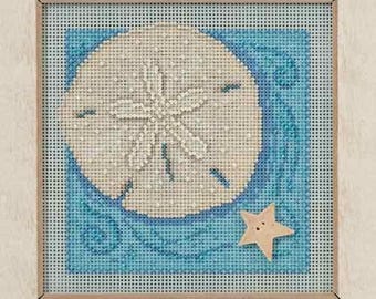 Sand Dollar cross stitch kit, Buttons and Beads by Mill Hill, MH14-1612, Spring series, Modern embroidery hoop art