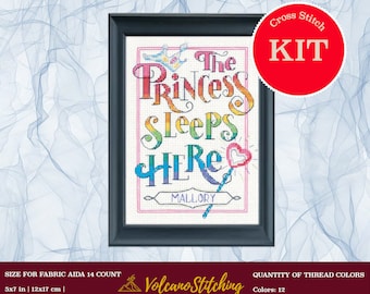 The princess cross stitch kit by Dimensions, Modern embroidery hoop art