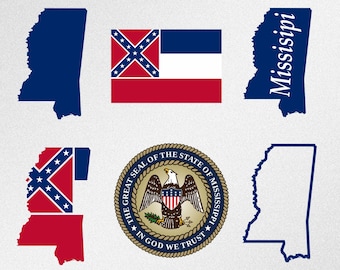 Missisipi Mapa Bandera Svg, Dxf, Eps, Ai, Cdr Vector Archivos para Silueta, Cricut, Trazador de Corte