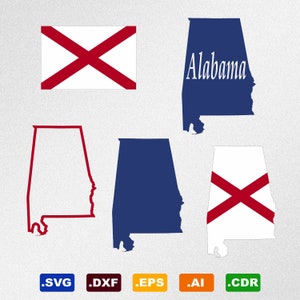 Alabama carte drapeau Svg, Dxf, Eps, Ai, Cdr fichiers vectoriels pour Silhouette, Cricut, traceur de découpe