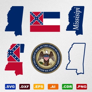 Missisipi Map Flag Svg, Dxf, Eps, Ai, Cdr Vector Files for Silhouette, Cricut, Cutting Plotter
