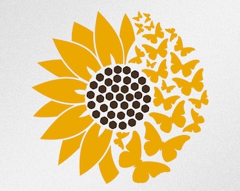 Zonnebloem vlinders Svg, Dxf, Eps, Ai, Cdr Vector Bestanden voor silhouet, Cricut, Cutting Plotter