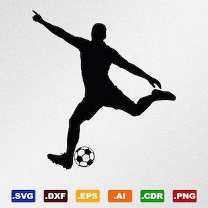 Archivos vectoriales de jugador de fútbol Svg, Dxf, Eps, Ai, Cdr para Silhouette, Cricut, plotter de corte, archivo Png