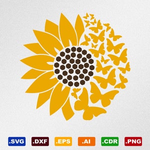 Sonnenblume Schmetterlinge Svg, Dxf, Eps, Ai, Cdr Vektor-Dateien für Silhouette, Cricut, Schneiden Plotter