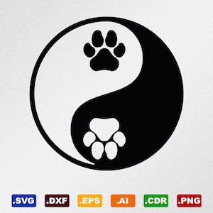 Yin Yang Paw Prints Svg, Dxf, Eps, Ai, Cdr Vector Files for Silhouette, Cricut, Cutting Plotter, Png file