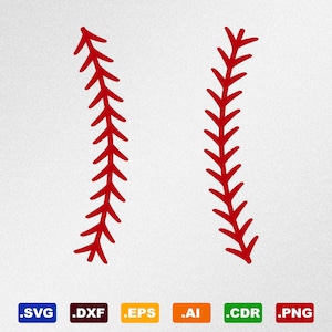 May include: Two red baseball stitch designs, one vertical and one horizontal, on a white background.
