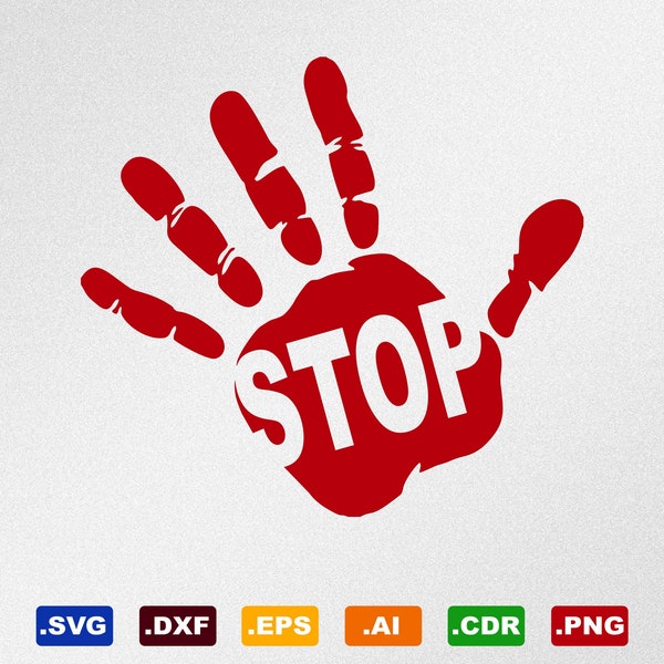 Stop Hand Print Svg, Dxf, Eps, Ai, Cdr Vector Files for Silhouette, Cricut, Cutting Plotter, Png file