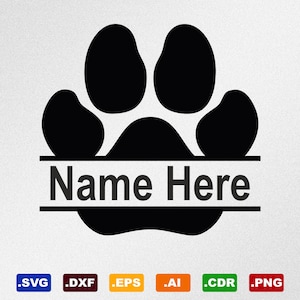 Pfotenabdruck Split Monogramm SVG, Dxf, Eps, Ai, Cdr Vektordateien für Silhouette, Cricut, Schneideplotter, Png-Datei