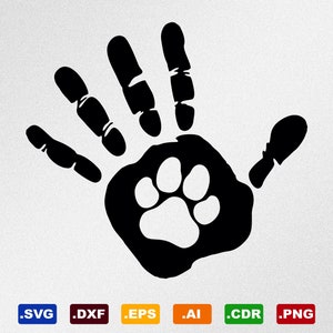 Hand Paw Print Svg, Dxf, Eps, Ai, Cdr vectorbestanden voor silhouet, Cricut, snijplotter, png-bestand