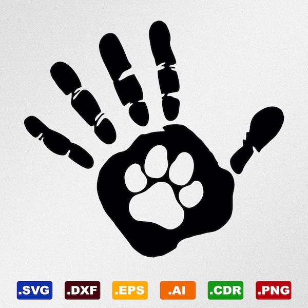 Hand Paw Print Svg, Dxf, Eps, Ai, Cdr Vector Files for Silhouette, Cricut, Cutting Plotter, Png file